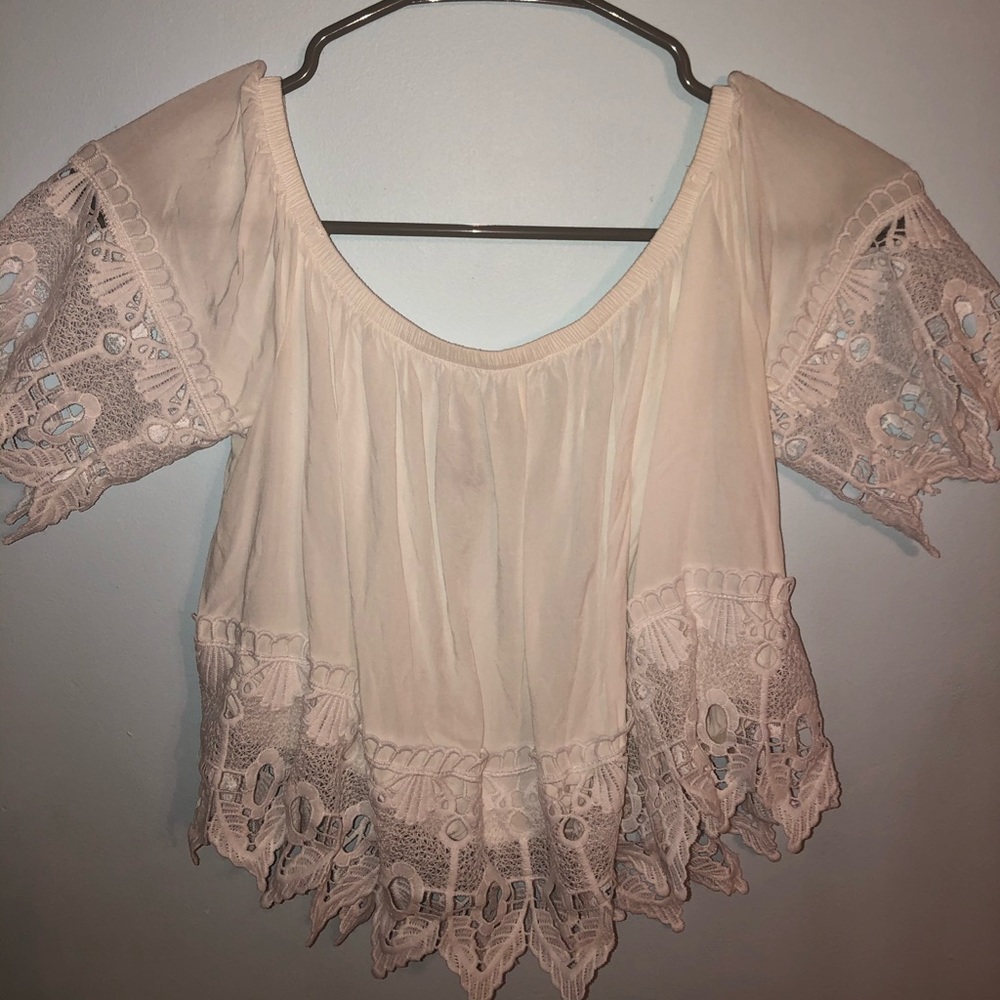 White Lace Cropped Blouse